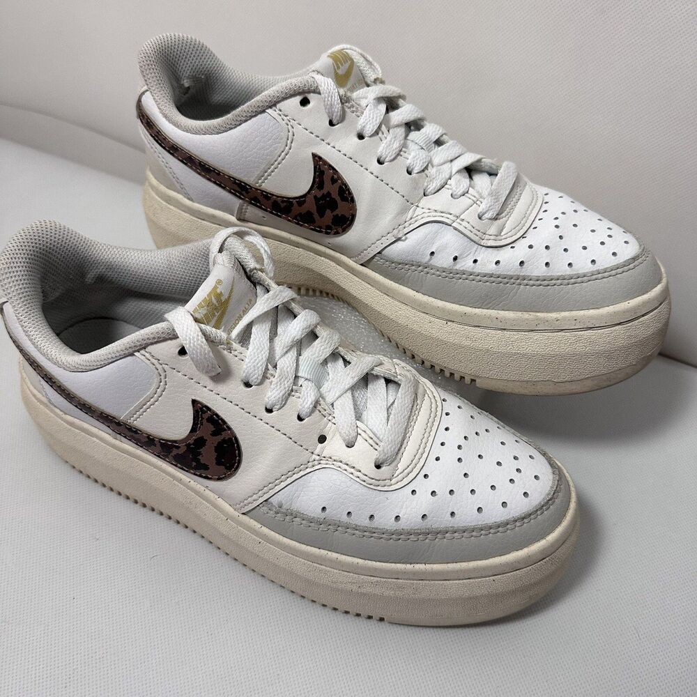 Nike Sneakers Womens 8.5 Leopard White Court Vision Alta Platform Shoes DO2791
